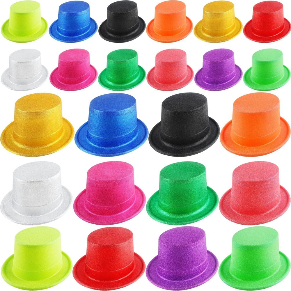 3918 24 Pack Neon Top Hats Glitter Plastic Top Hat Colorful Magician Hat